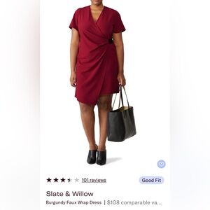 Slate & Willow Faux Wrap Asymmetrical Burgundy Dress